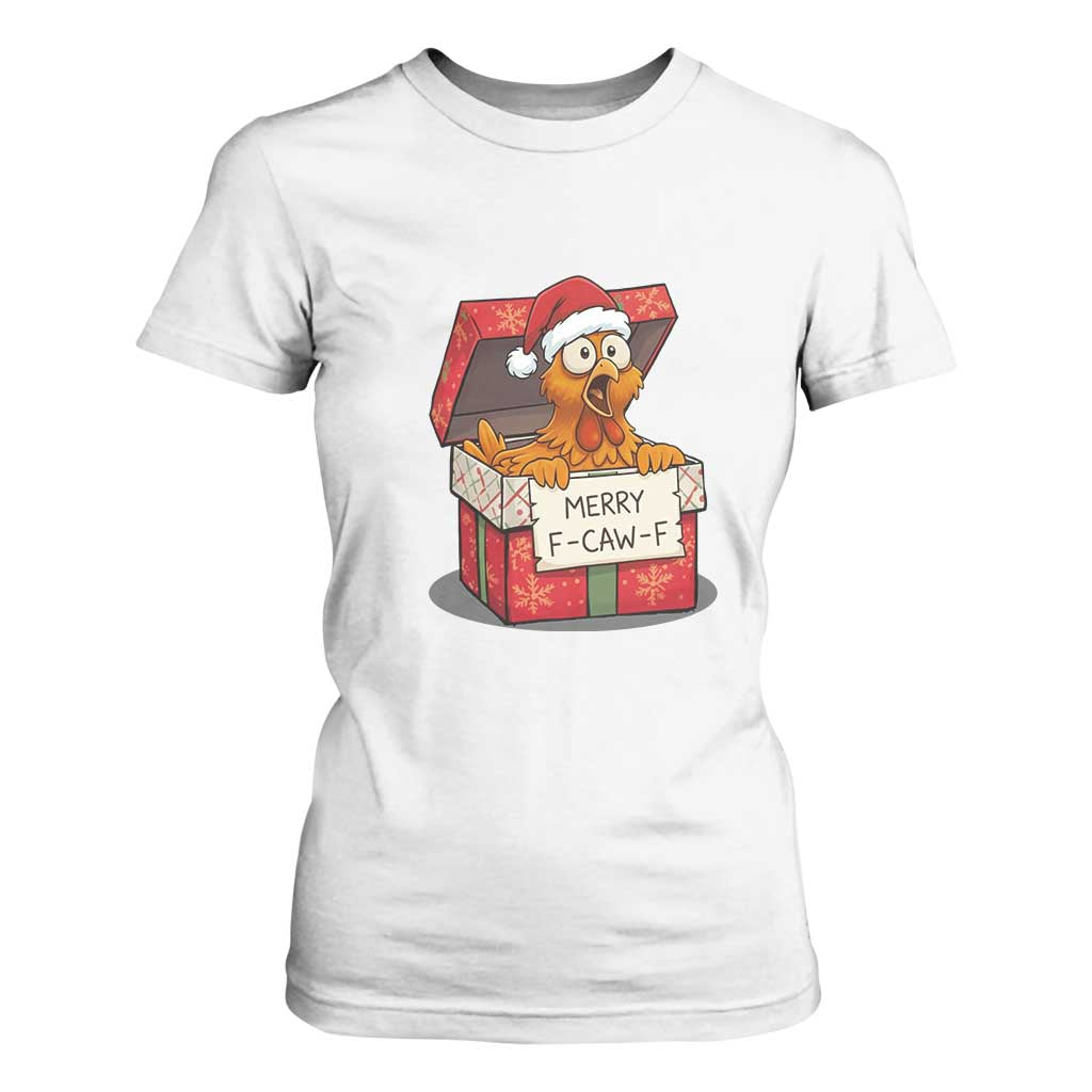 Merry F Caw F Santa Chicken T Shirt For Women Funny Christmas Gift TS12 White Print Your Wear