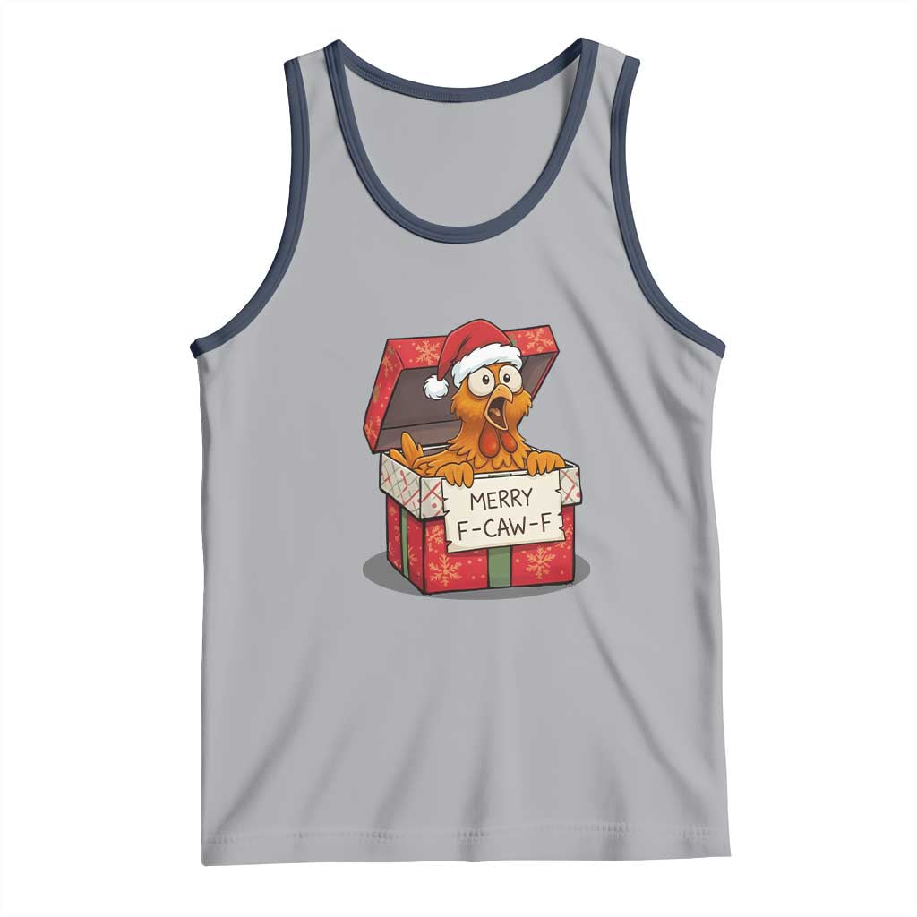 Merry F Caw F Santa Chicken Tank Top Funny Christmas Gift TS12 Athletic Heather Navy Print Your Wear