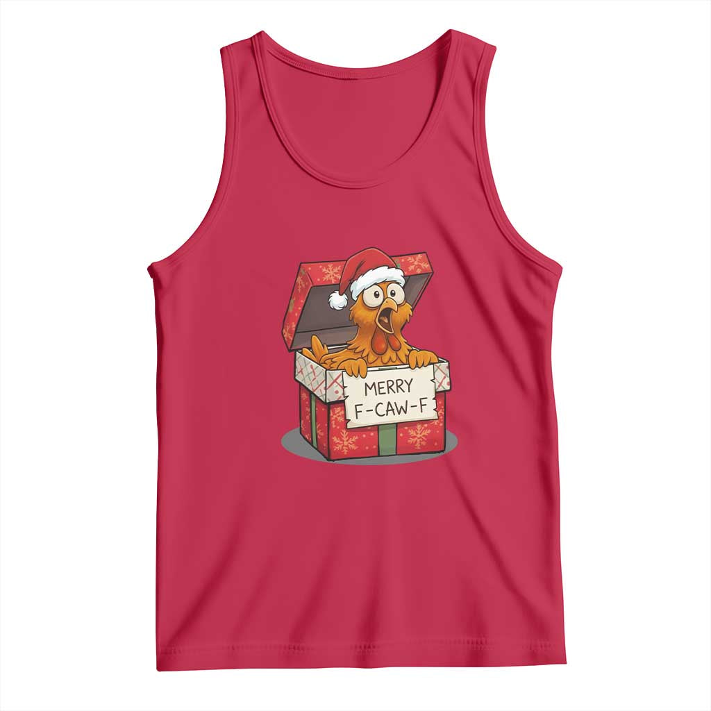 Merry F Caw F Santa Chicken Tank Top Funny Christmas Gift TS12 Red Print Your Wear