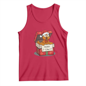 Merry F Caw F Santa Chicken Tank Top Funny Christmas Gift - Print Your Wear