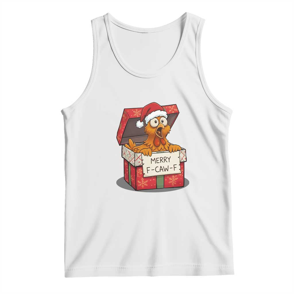 Merry F Caw F Santa Chicken Tank Top Funny Christmas Gift TS12 White Print Your Wear