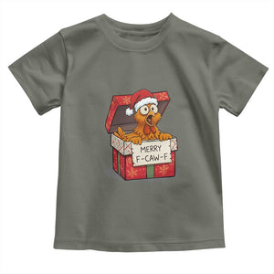 Merry F Caw F Santa Chicken Toddler T Shirt Funny Christmas Gift TS12 Military Green Print Your Wear