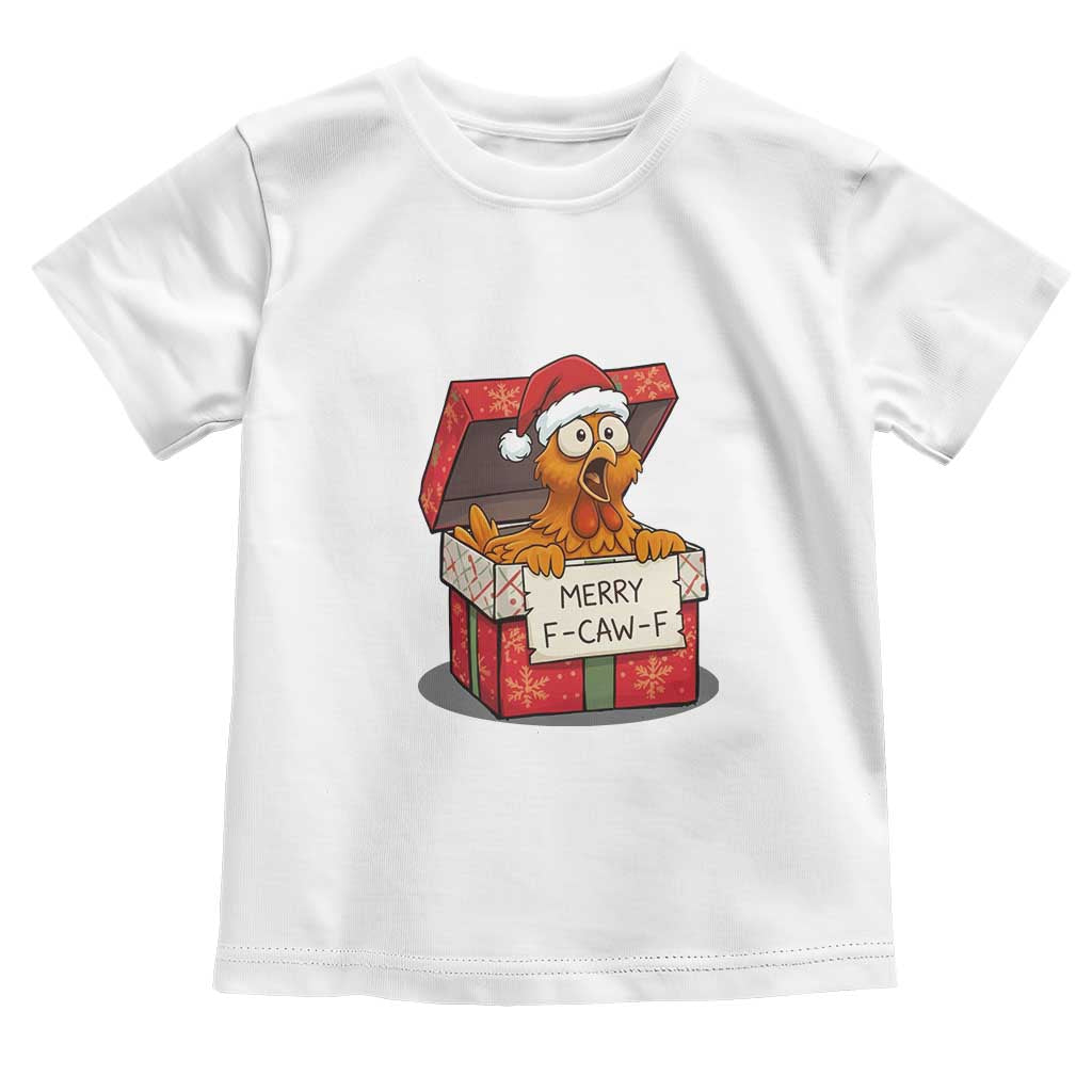 Merry F Caw F Santa Chicken Toddler T Shirt Funny Christmas Gift - Print Your Wear
