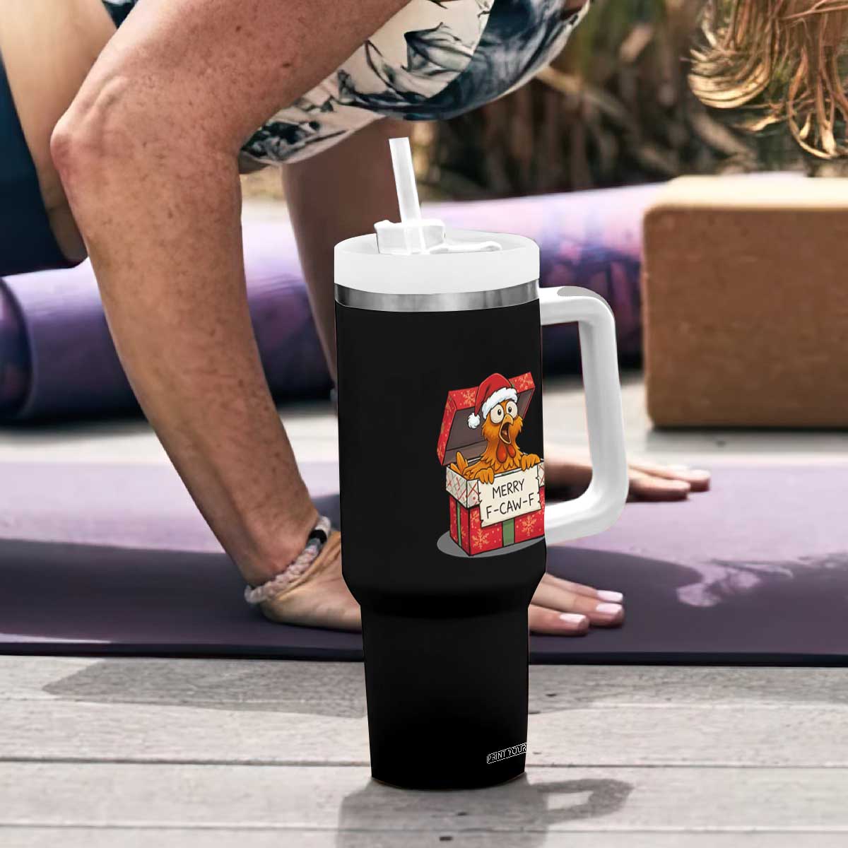 Merry F Caw F Santa Chicken Tumbler With Handle Funny Christmas Gift TS12 Print Your Wear