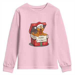 Merry F Caw F Santa Chicken Youth Sweatshirt Funny Christmas Gift TS12 Light Pink Print Your Wear