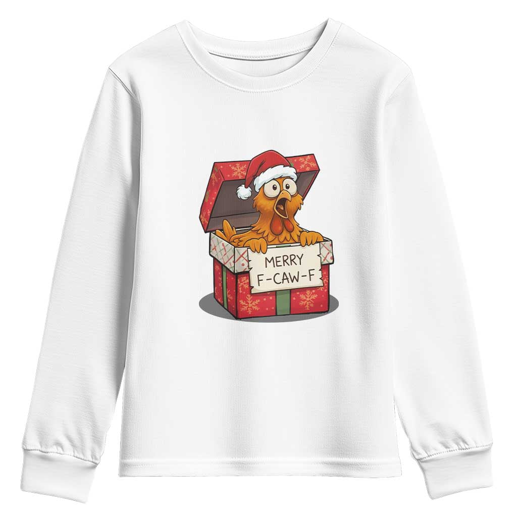 Merry F Caw F Santa Chicken Youth Sweatshirt Funny Christmas Gift TS12 White Print Your Wear