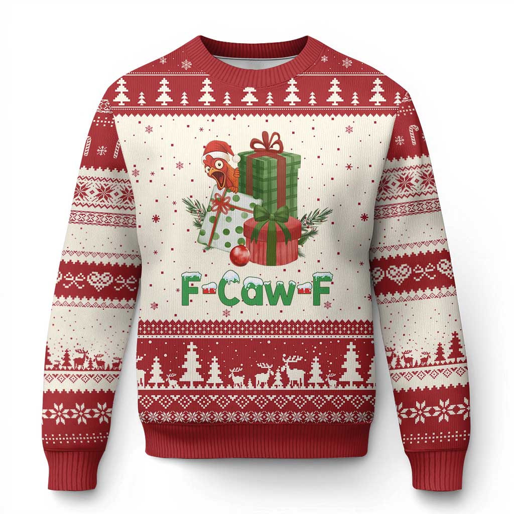F Caw F Chicken Ugly Christmas Sweater Funny Farm Life Holiday Gift TS12 Beige Red Print Your Wear