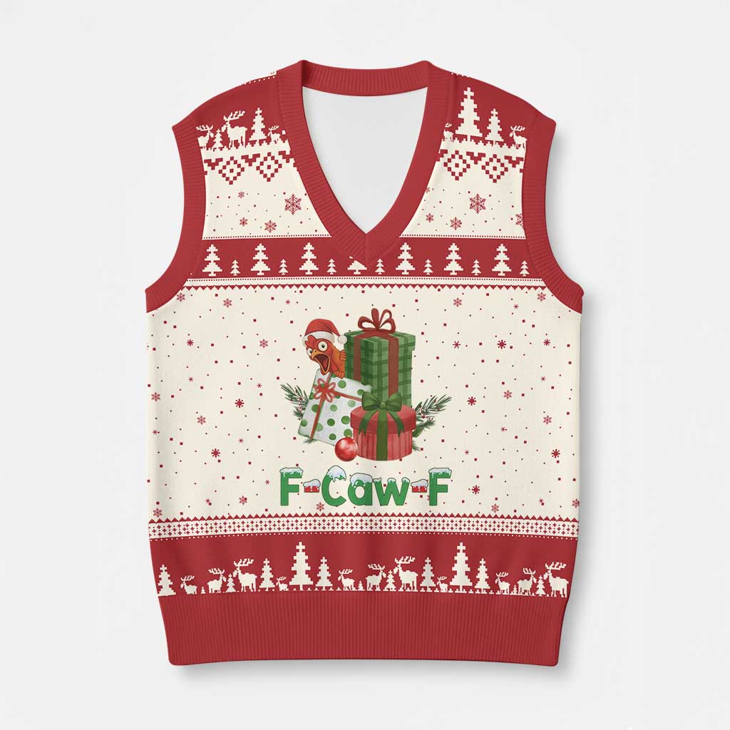F Caw F Chicken V-Neck Knit Sweater Vest Funny Farm Life Holiday Gift TS12 Beige Red Print Your Wear