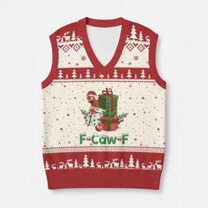 F Caw F Chicken V-Neck Knit Sweater Vest Funny Farm Life Holiday Gift TS12 Beige Red Print Your Wear