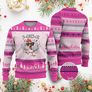 Funny F Caw F Chicken Sarcastic Joke Gift Ugly Christmas Sweater - Print Your Wear