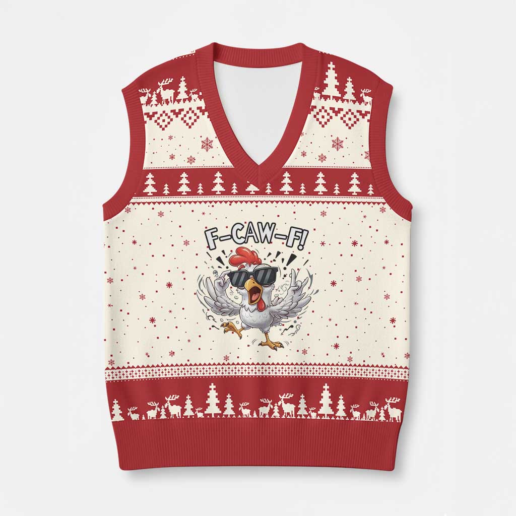 Funny F Caw F Chicken Sarcastic Joke Gift V-Neck Knit Sweater Vest TS12 Beige Red Print Your Wear