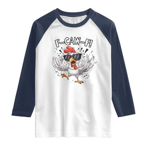 Funny F Caw F Chicken Sarcastic Joke Gift Raglan Shirt TS12 White Navy Print Your Wear