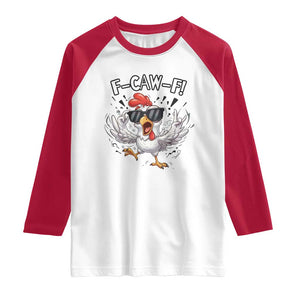 Funny F Caw F Chicken Sarcastic Joke Gift Raglan Shirt TS12 White Red Print Your Wear
