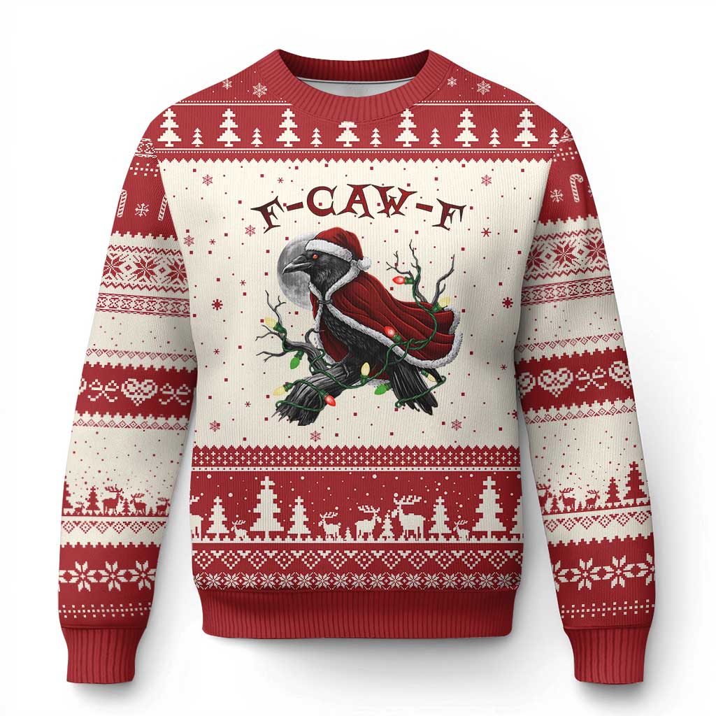 F Caw F Raven Sarcastic Joke Ugly Christmas Sweater Holiday Gag Gift TS12 Beige Red Print Your Wear
