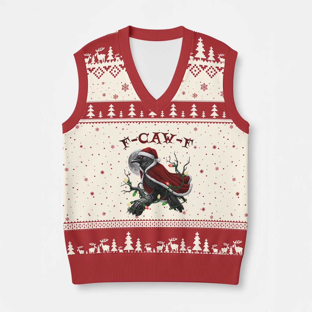 F Caw F Raven Sarcastic Joke V-Neck Knit Sweater Vest Holiday Gag Gift - Print Your Wear