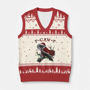 F Caw F Raven Sarcastic Joke V-Neck Knit Sweater Vest Holiday Gag Gift TS12 Beige Red Print Your Wear