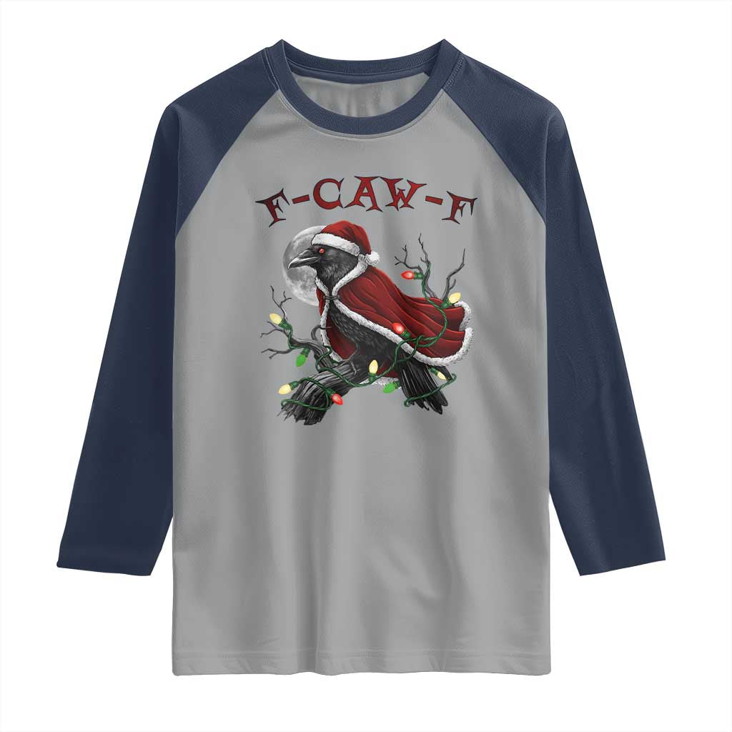 F Caw F Raven Sarcastic Joke Raglan Shirt Holiday Gag Gift TS12 Sport Gray Navy Print Your Wear