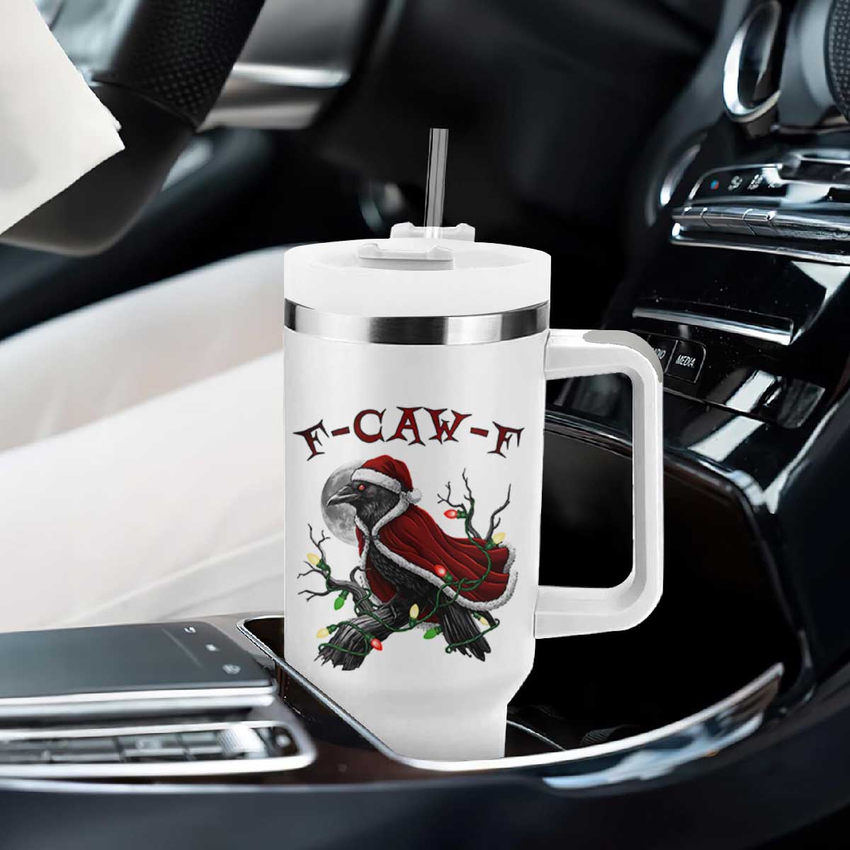 F Caw F Raven Sarcastic Joke Tumbler With Handle Holiday Gag Gift TS12 Print Your Wear