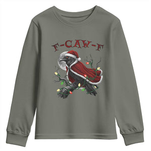 F Caw F Raven Sarcastic Joke Youth Sweatshirt Holiday Gag Gift TS12 Military Green Print Your Wear