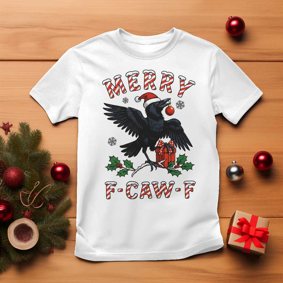 Merry F Caw F Raven Lover T Shirt Funny Holidays Gift TS12 White Print Your Wear