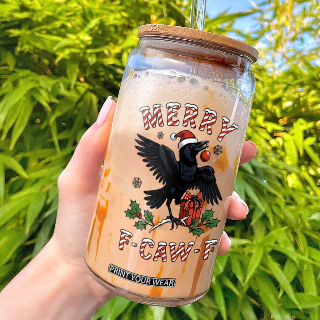 Merry F Caw F Raven Lover Glass Can Funny Holidays Gift - Print Your Wear