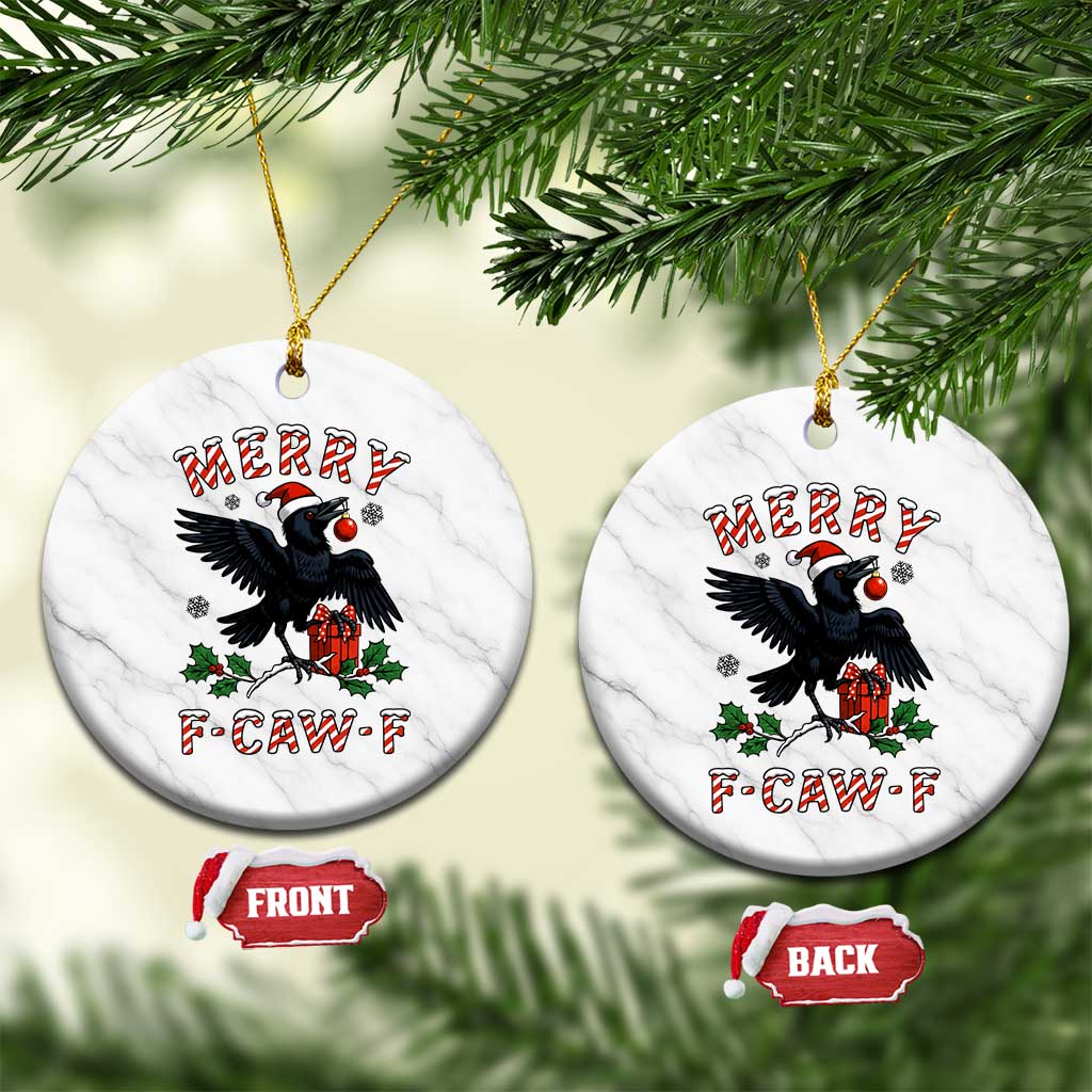 Merry F Caw F Raven Lover Ceramic Ornament Funny Holidays Gift - Print Your Wear