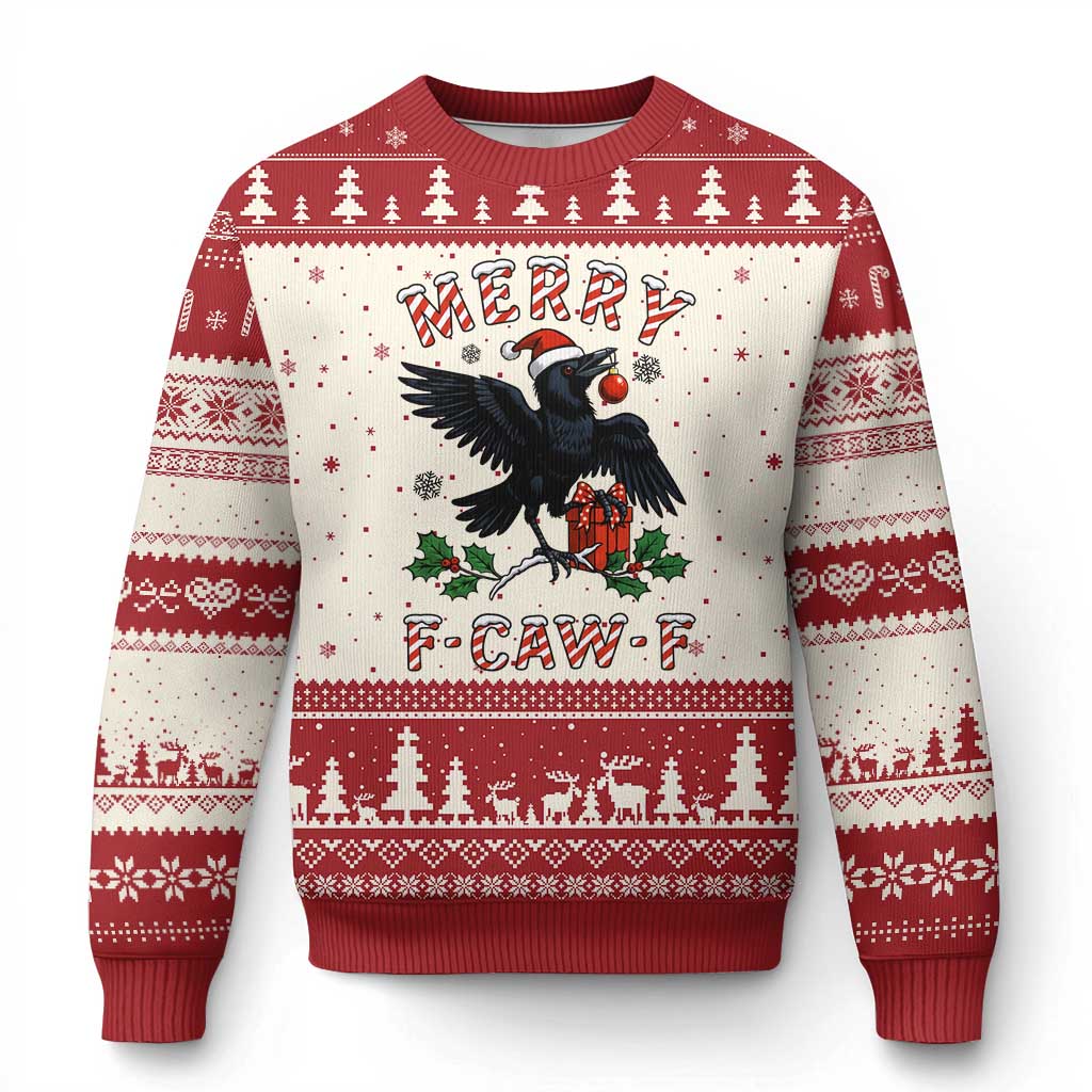 Merry F Caw F Raven Lover Ugly Christmas Sweater Funny Holidays Gift - Print Your Wear