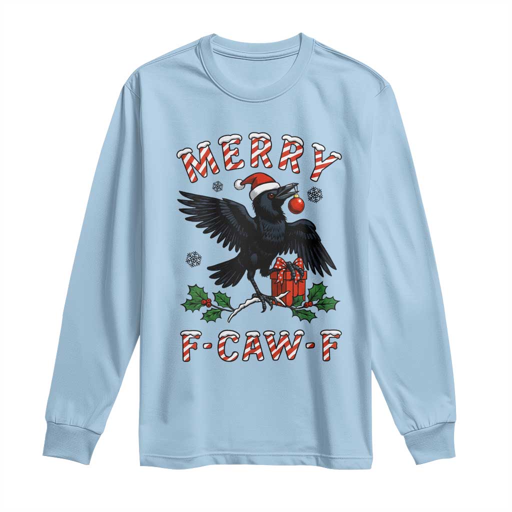 Merry F Caw F Raven Lover Long Sleeve Shirt Funny Holidays Gift TS12 Light Blue Print Your Wear