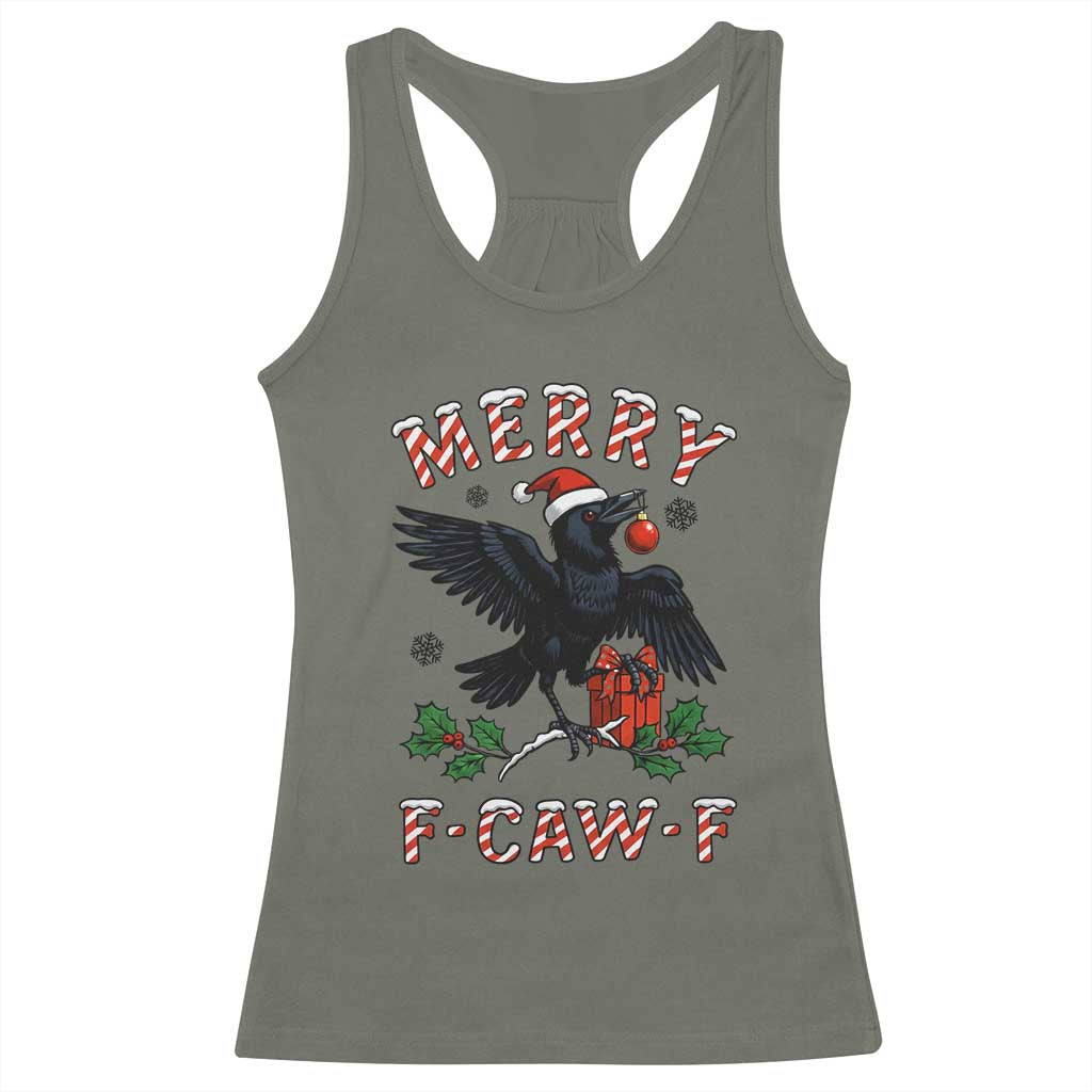 Merry F Caw F Raven Lover Racerback Tank Top Funny Holidays Gift TS12 Military Green Print Your Wear