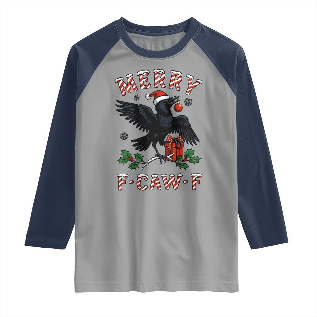 Merry F Caw F Raven Lover Raglan Shirt Funny Holidays Gift TS12 Sport Gray Navy Print Your Wear