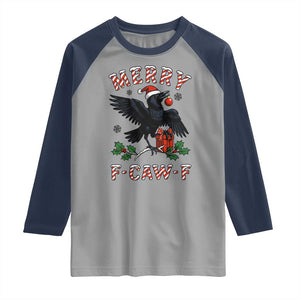 Merry F Caw F Raven Lover Raglan Shirt Funny Holidays Gift TS12 Sport Gray Navy Print Your Wear