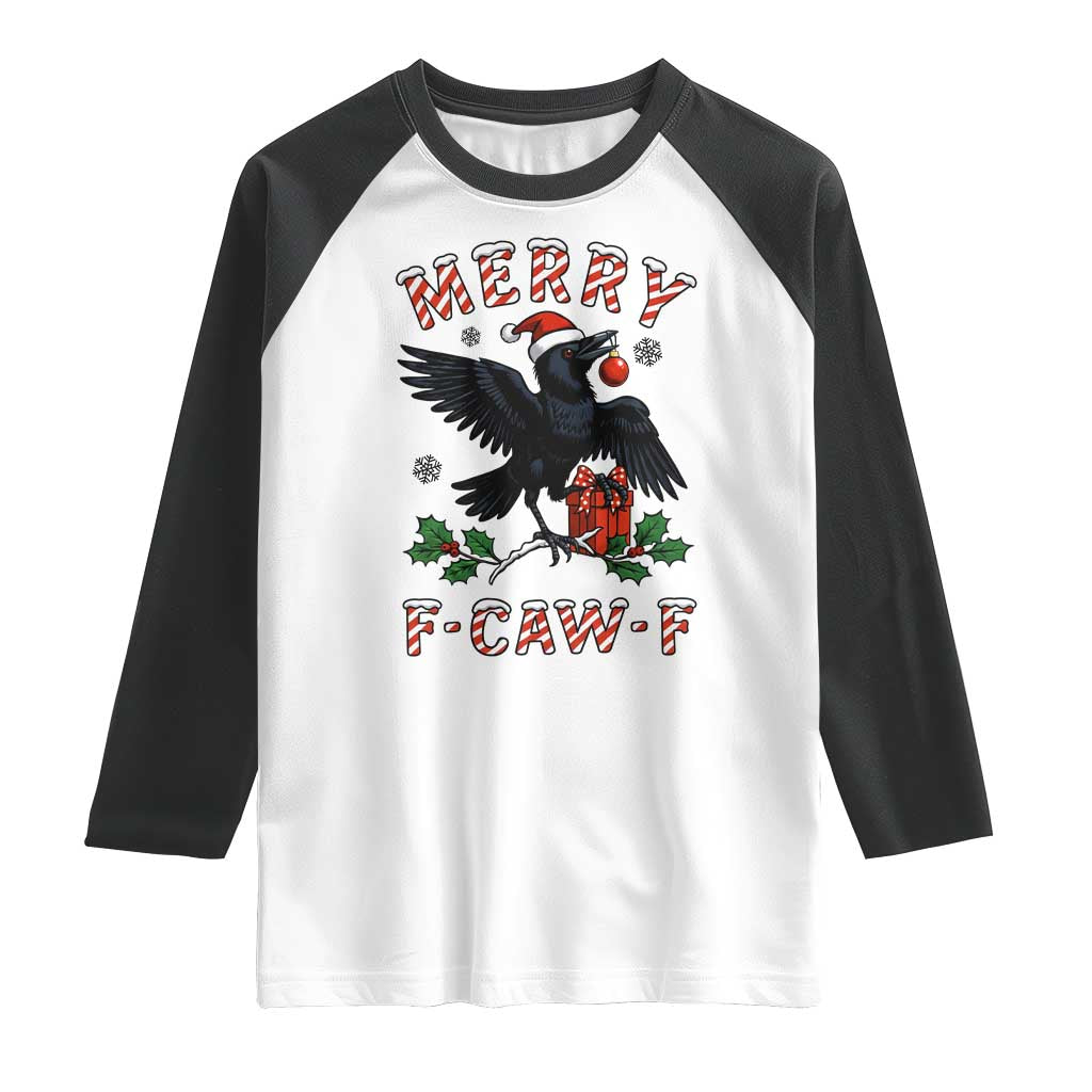 Merry F Caw F Raven Lover Raglan Shirt Funny Holidays Gift - Print Your Wear
