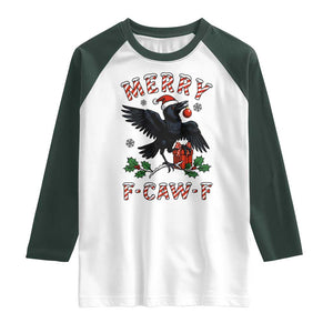Merry F Caw F Raven Lover Raglan Shirt Funny Holidays Gift TS12 White Dark Forest Green Print Your Wear