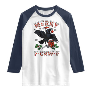 Merry F Caw F Raven Lover Raglan Shirt Funny Holidays Gift TS12 White Navy Print Your Wear