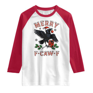 Merry F Caw F Raven Lover Raglan Shirt Funny Holidays Gift TS12 White Red Print Your Wear