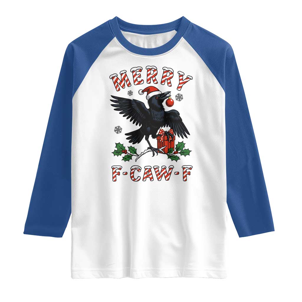 Merry F Caw F Raven Lover Raglan Shirt Funny Holidays Gift TS12 White Royal Print Your Wear