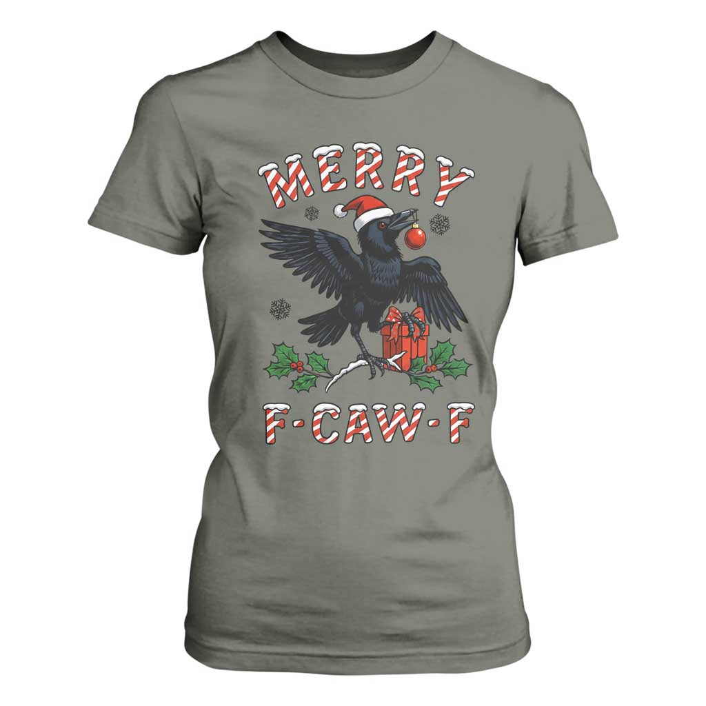 Merry F Caw F Raven Lover T Shirt For Women Funny Holidays Gift TS12 Military Green Print Your Wear