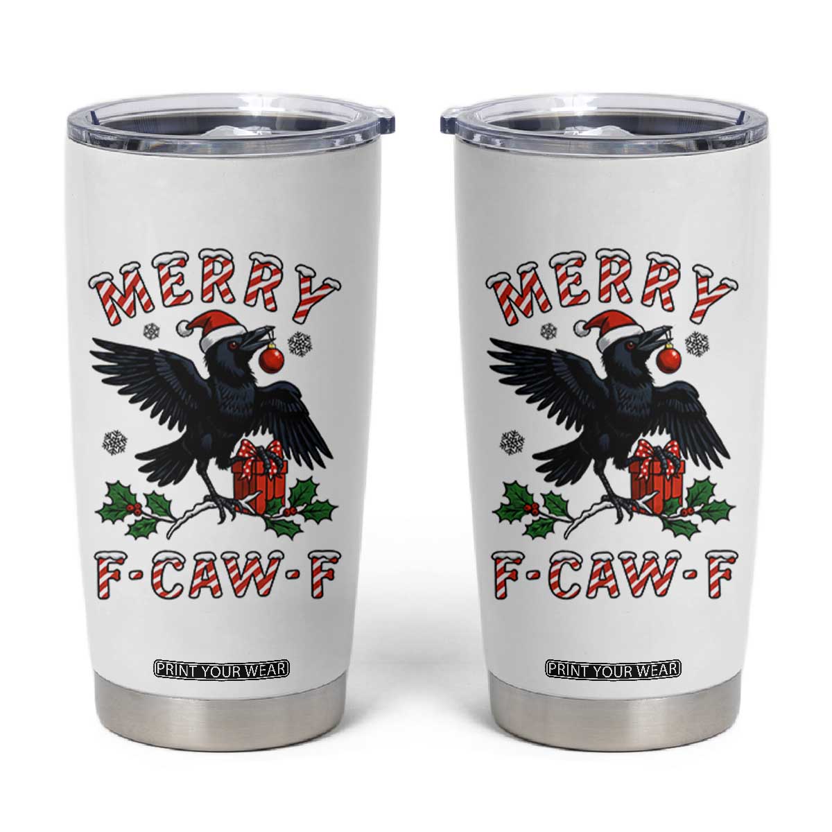 Merry F Caw F Raven Lover Tumbler Cup Funny Holidays Gift - Print Your Wear