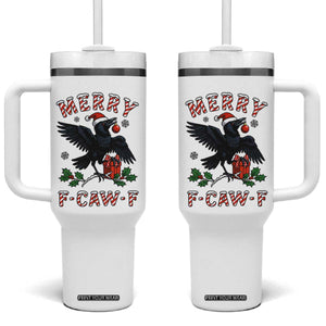 Merry F Caw F Raven Lover Tumbler With Handle Funny Holidays Gift TS12 One Size: 40 oz White Print Your Wear