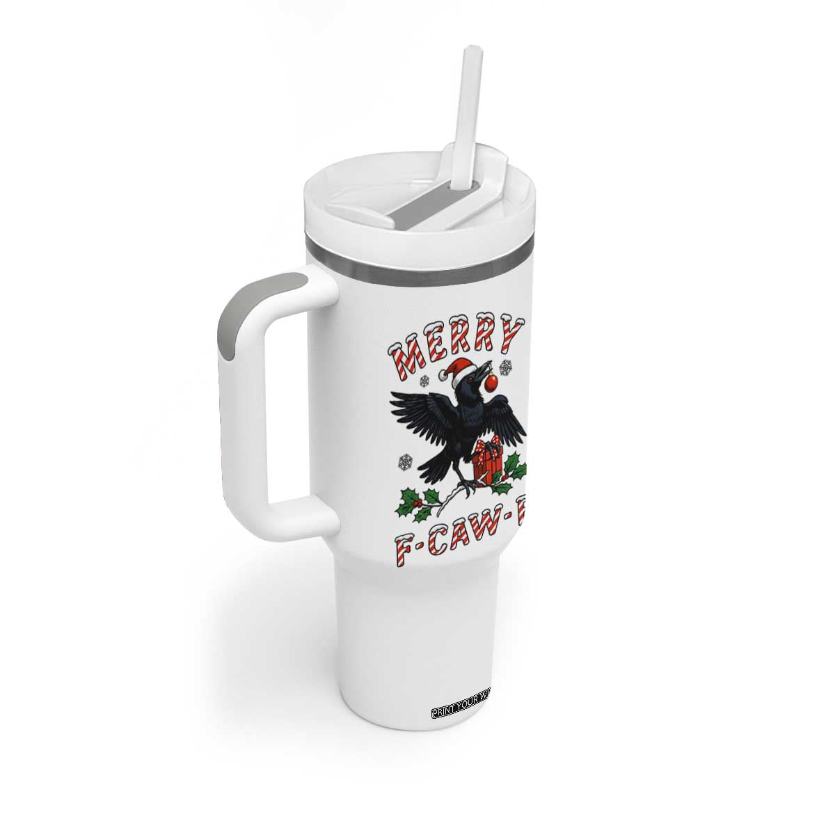 Merry F Caw F Raven Lover Tumbler With Handle Funny Holidays Gift TS12 Print Your Wear