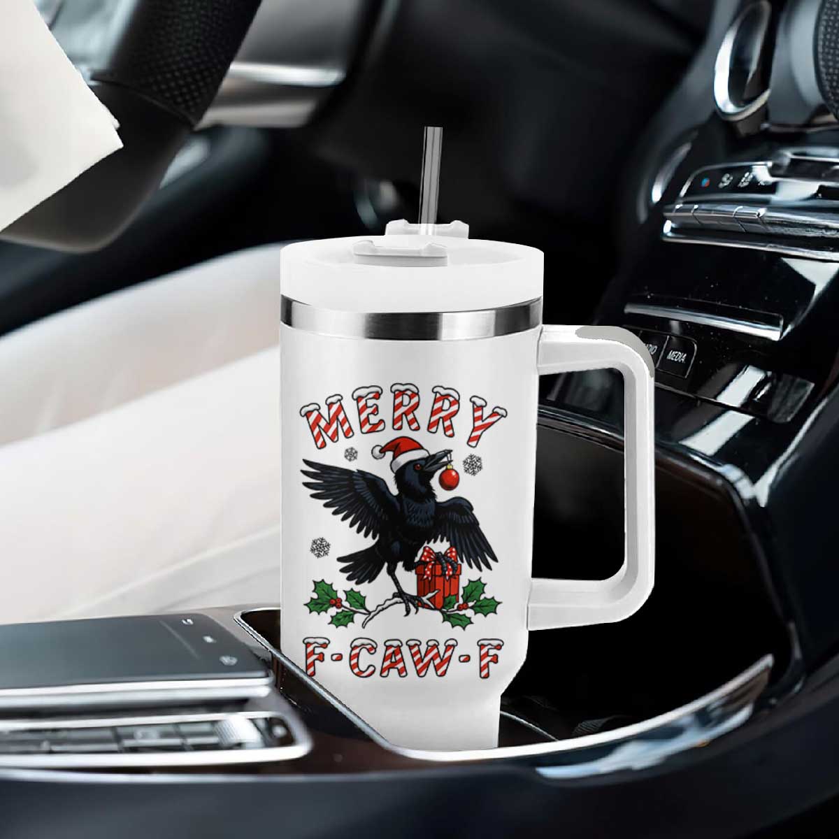Merry F Caw F Raven Lover Tumbler With Handle Funny Holidays Gift TS12 Print Your Wear