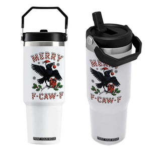 Merry F Caw F Raven Lover Flip Straw Tumbler Funny Holidays Gift TS12 One Size: 30 oz White Print Your Wear