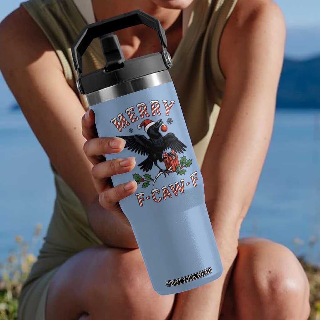 Merry F Caw F Raven Lover Flip Straw Tumbler Funny Holidays Gift TS12 One Size: 30 oz Light Blue Print Your Wear