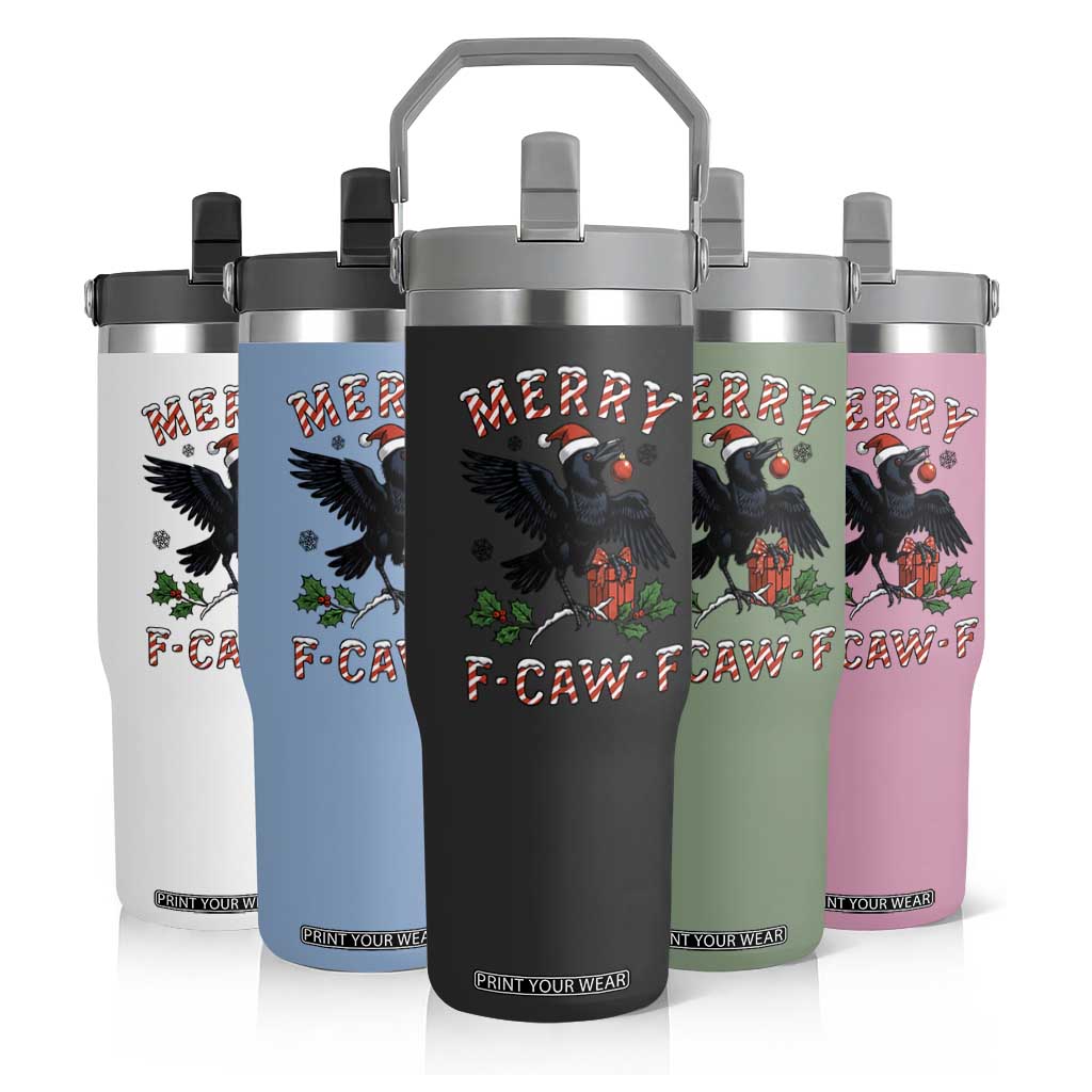Merry F Caw F Raven Lover Flip Straw Tumbler Funny Holidays Gift TS12 Print Your Wear