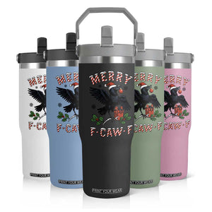 Merry F Caw F Raven Lover Flip Straw Tumbler Funny Holidays Gift TS12 Print Your Wear