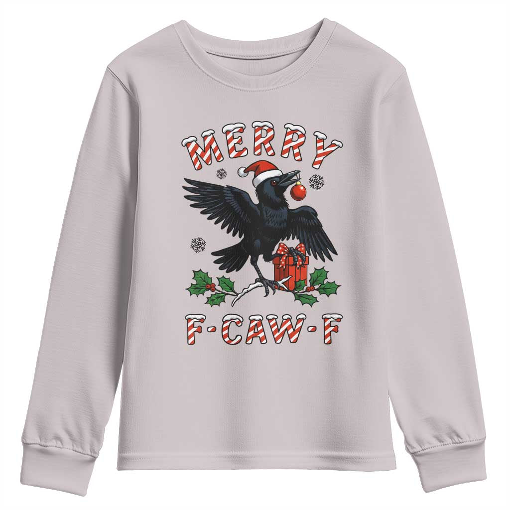 Merry F Caw F Raven Lover Youth Sweatshirt Funny Holidays Gift TS12 Ice Gray Print Your Wear