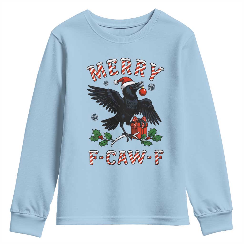 Merry F Caw F Raven Lover Youth Sweatshirt Funny Holidays Gift TS12 Light Blue Print Your Wear