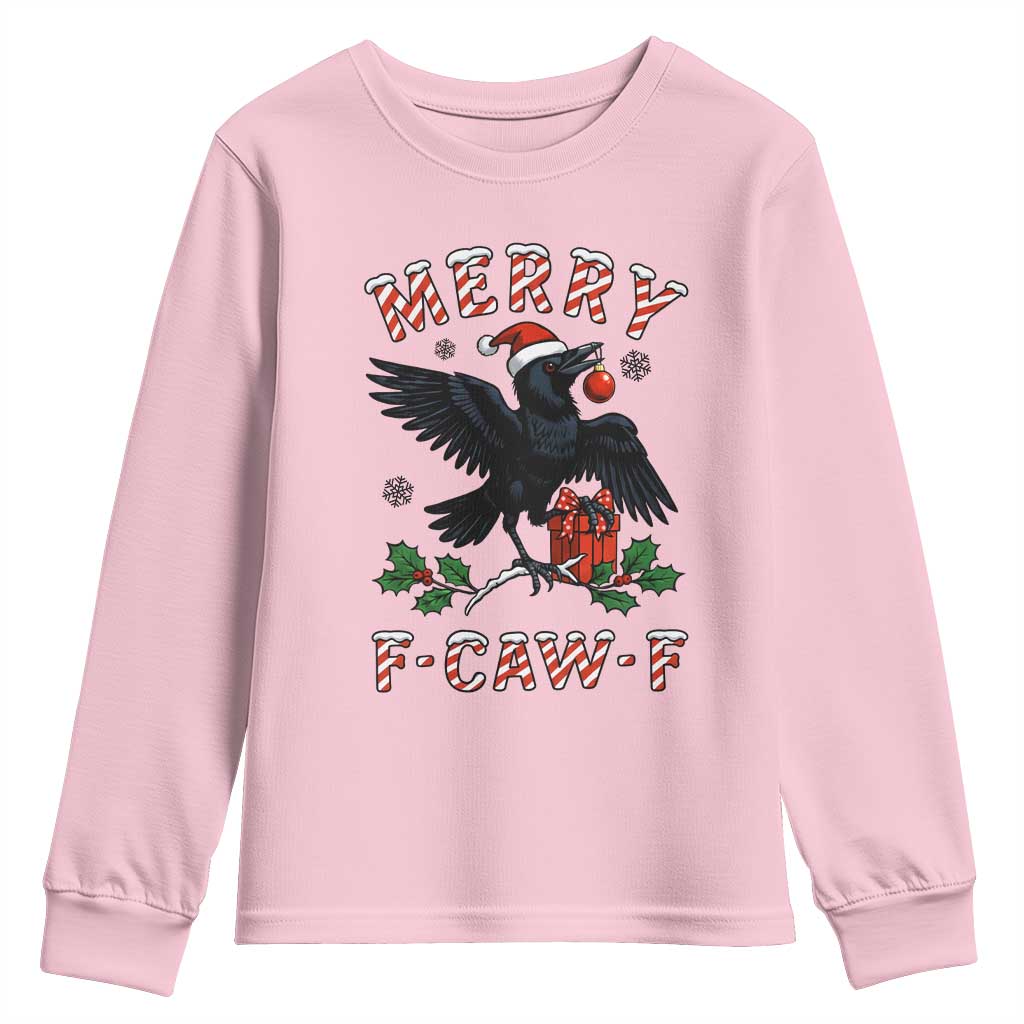 Merry F Caw F Raven Lover Youth Sweatshirt Funny Holidays Gift TS12 Light Pink Print Your Wear