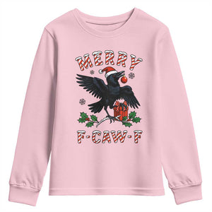 Merry F Caw F Raven Lover Youth Sweatshirt Funny Holidays Gift TS12 Light Pink Print Your Wear