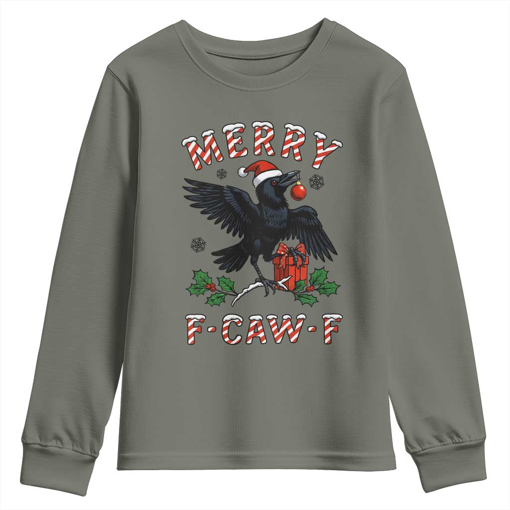 Merry F Caw F Raven Lover Youth Sweatshirt Funny Holidays Gift TS12 Military Green Print Your Wear